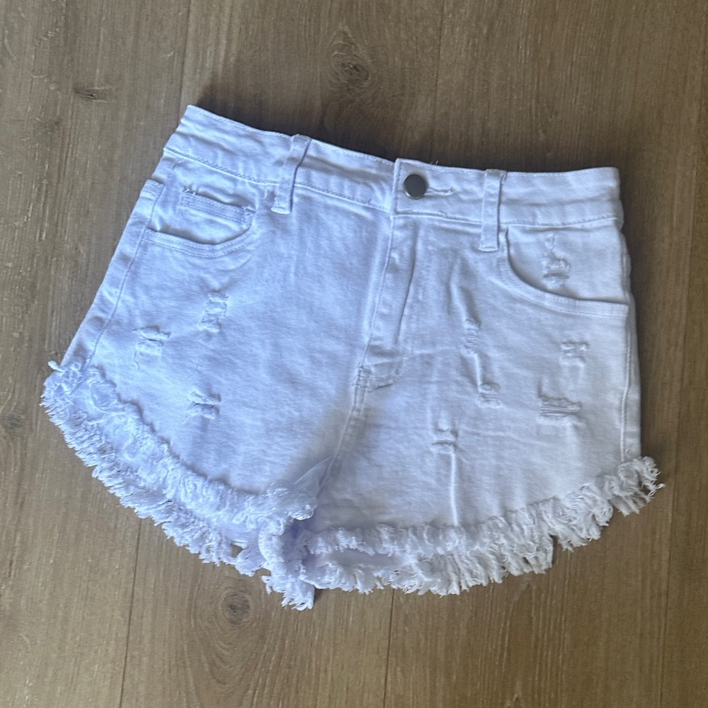 Frayed Hem White Denim Shorts
